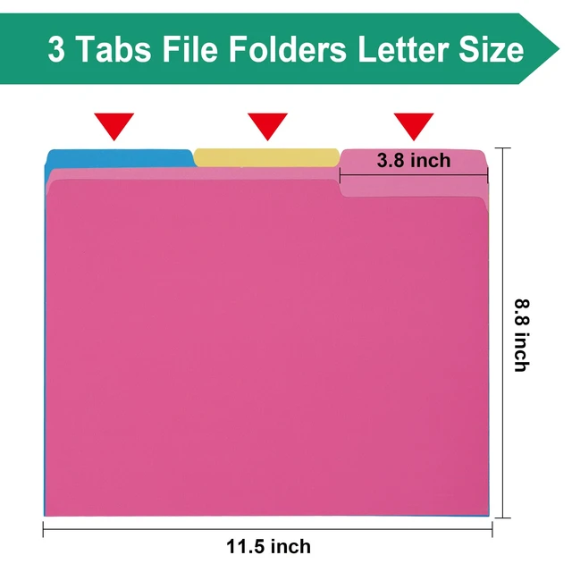 Alt view image 2 of 7 - Pink File Folders 8.5x11 Inch,1/3 Cut Tab Colored File Folders Letter Size,School Business Office Folders for Document-18 Pack