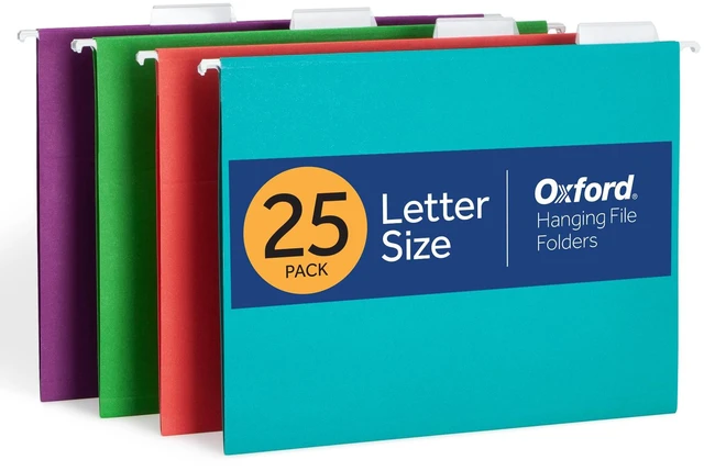 Main image of Hanging File Folders, 25 Pack, Letter Size (8.5" x 11"), 4 Tropical Colors, 5 Tab Positions, Includes Tabs and Inserts, Hanging Files for Office and Document Organization