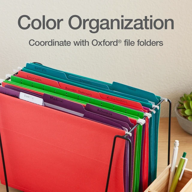 Alt view image 6 of 7 - Hanging File Folders, 25 Pack, Letter Size (8.5" x 11"), 4 Tropical Colors, 5 Tab Positions, Includes Tabs and Inserts, Hanging Files for Office and Document Organization