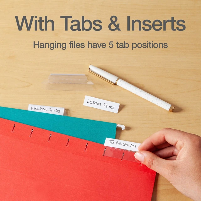 Alt view image 3 of 7 - Hanging File Folders, 25 Pack, Letter Size (8.5" x 11"), 4 Tropical Colors, 5 Tab Positions, Includes Tabs and Inserts, Hanging Files for Office and Document Organization