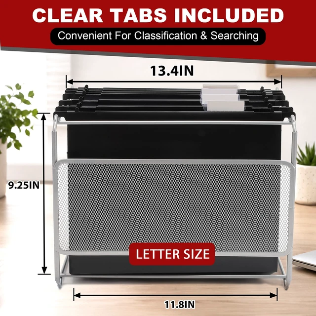 Alt view image 6 of 7 - 5 Pack Heavy Duty Plastic Hanging File Folders, Letter Size, Black | Water-Resistant & Durable, 2" Expandable Pockets, Adjustable Hanging Hooks, Extra Capacity, Ideal for File Cabinets, Drawers