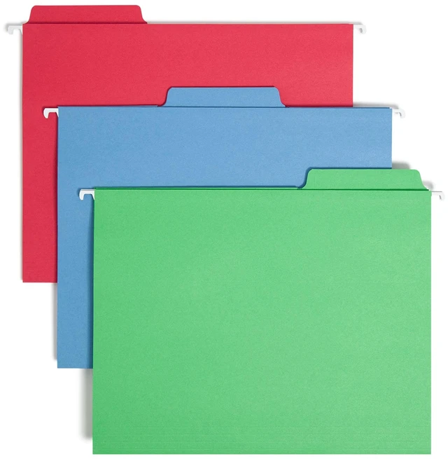 Main image of FasTab Hanging File Folder, 1/3-Cut Built-in Tab, Letter Size, Assorted Primary Colors, 18 Count (64053)