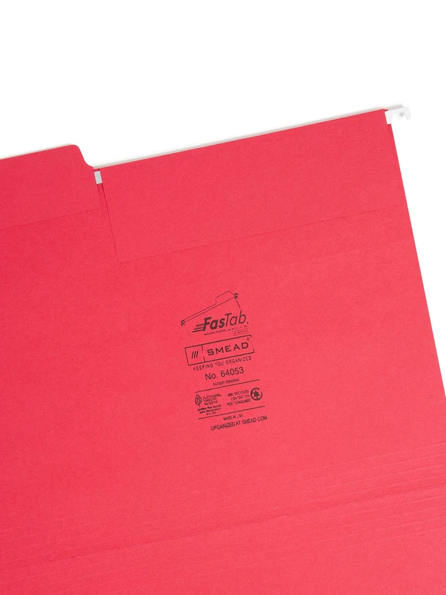Alt view image 3 of 5 - FasTab Hanging File Folder, 1/3-Cut Built-in Tab, Letter Size, Assorted Primary Colors, 18 Count (64053)
