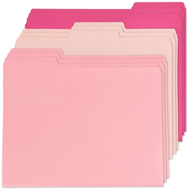 Main image of 12 Pcs Pink File Folders, Letter Size Colored Manilla File Folders | 1/3-Cut Tabs, Decorative File Pockets for Documents, Office, School, Business and Home Organization