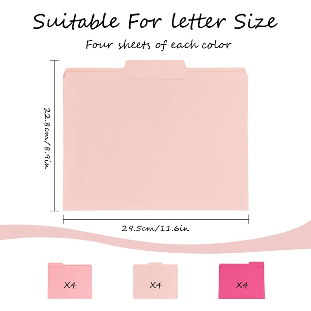 Alt view image 2 of 7 - 12 Pcs Pink File Folders, Letter Size Colored Manilla File Folders | 1/3-Cut Tabs, Decorative File Pockets for Documents, Office, School, Business and Home Organization
