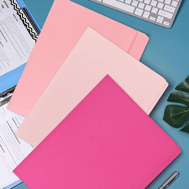 Alt view image 4 of 7 - 12 Pcs Pink File Folders, Letter Size Colored Manilla File Folders | 1/3-Cut Tabs, Decorative File Pockets for Documents, Office, School, Business and Home Organization