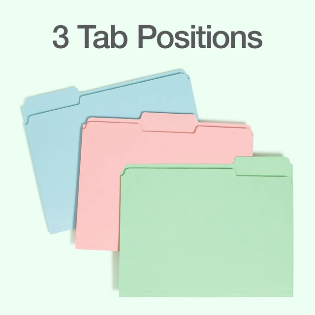 Alt view image 3 of 7 - Colored File Folders, 100 Pack, Letter Size (8.5" x 11"), 3 Tabs, 5 Pastel Colors, Color-Coding for School, Office & Home Document Organization