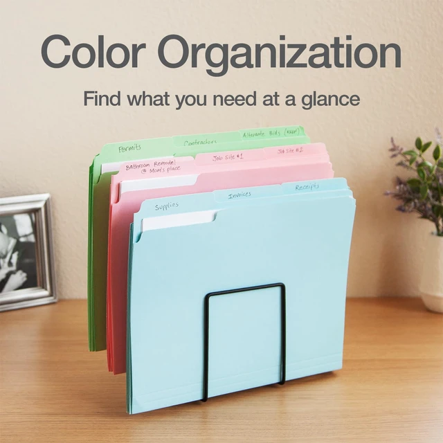 Alt view image 5 of 7 - Colored File Folders, 100 Pack, Letter Size (8.5" x 11"), 3 Tabs, 5 Pastel Colors, Color-Coding for School, Office & Home Document Organization