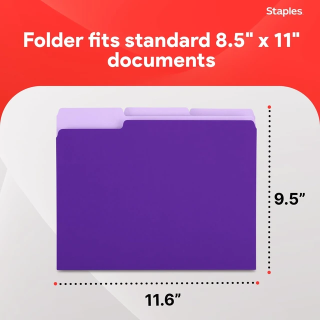 Alt view image 3 of 6 - File Folders, Letter Size, 1/3-Cut Tabs, Purple, 100/Pack | Durable 10.5-point paper stock for everyday office document filing.