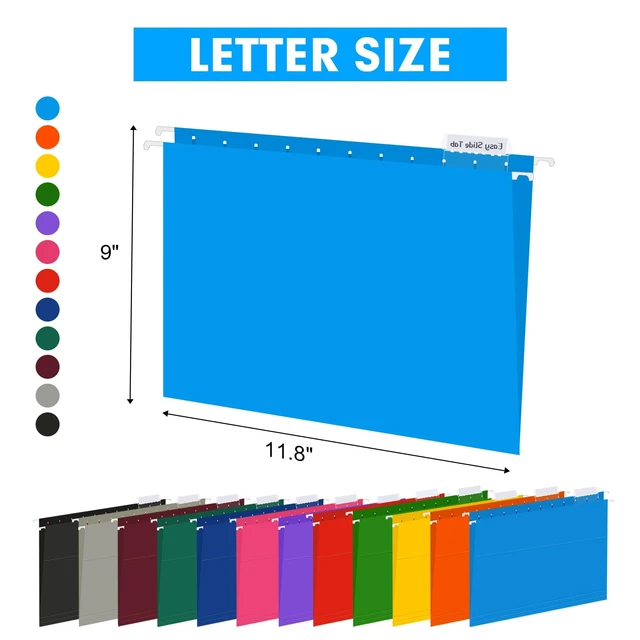 Alt view image 2 of 7 - Hanging File Folders, 60 Pack Reinforced Letter Size Hanging Folders with Heavy Duty 0 Inch Expansion, Designed for Bulky Files, Medical Charts, 1/5-Cut Adjustable Tabs, 12 Assorted Colors