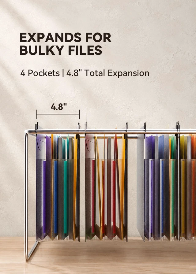 Alt view image 3 of 6 - Plastic Hanging File Folders, 4.8" Total Expansion, Letter, 6-Pack | 4 Accordion Pockets, Color-Coded Divider Tabs, Fits Most Letter-Size File Cabinets