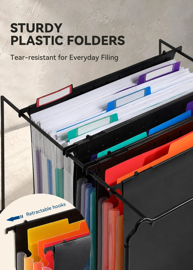 Alt view image 5 of 6 - Plastic Hanging File Folders, 4.8" Total Expansion, Letter, 6-Pack | 4 Accordion Pockets, Color-Coded Divider Tabs, Fits Most Letter-Size File Cabinets