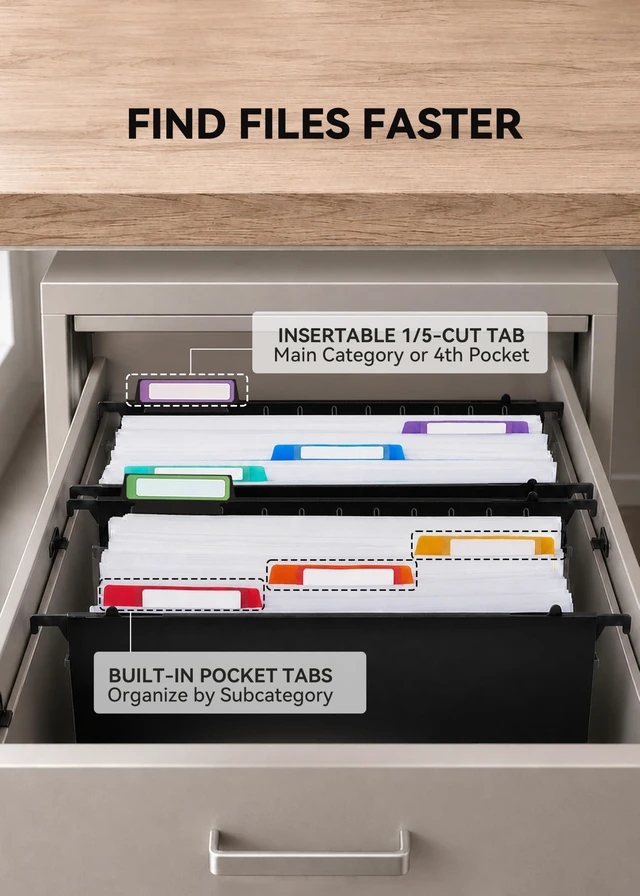 Alt view image 4 of 6 - Plastic Hanging File Folders, 4.8" Total Expansion, Letter, 6-Pack | 4 Accordion Pockets, Color-Coded Divider Tabs, Fits Most Letter-Size File Cabinets