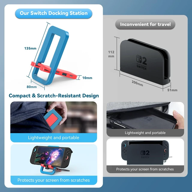 Alt view image 6 of 7 - TV Docking Station for Switch 2, Foldable Portable TV Base Replacement | with 4K 60HzHDMI ,USB-C Charging Port,USB 3.0 Port.