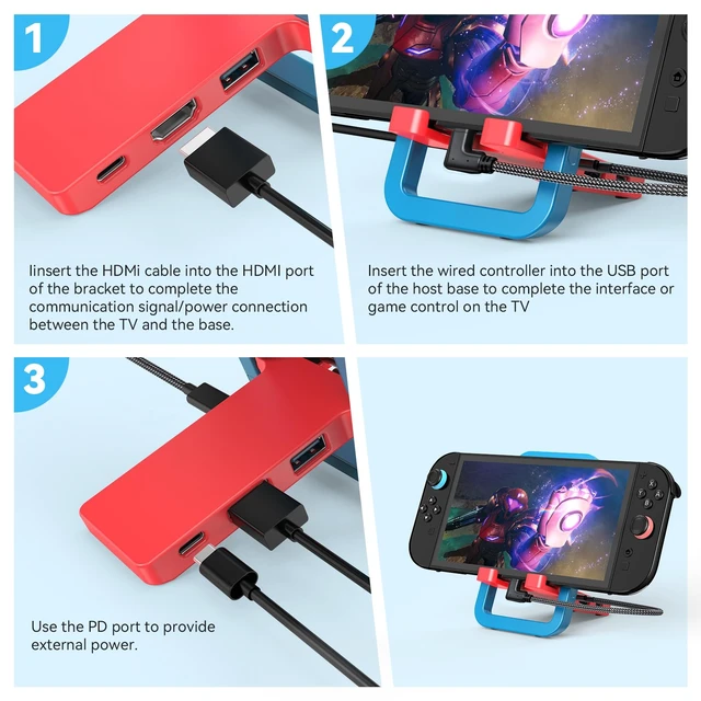 Alt view image 7 of 7 - TV Docking Station for Switch 2, Foldable Portable TV Base Replacement | with 4K 60HzHDMI ,USB-C Charging Port,USB 3.0 Port.