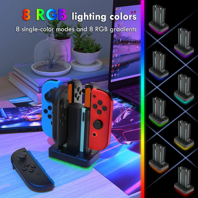 Alt view image 3 of 7 - 6 in 1 Charging Dock for Nintendo Switch 1/2 JoyCon with RGB Light,Ergonomics & Magnetic Fast Charge,Type-C Prot,Charger Stand Station Compatible with Switch 1/2 Joy Con