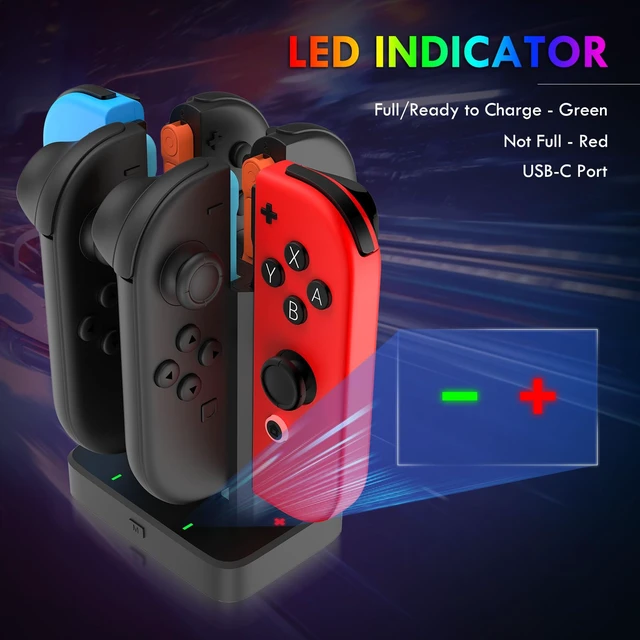 Alt view image 4 of 7 - 6 in 1 Charging Dock for Nintendo Switch 1/2 JoyCon with RGB Light,Ergonomics & Magnetic Fast Charge,Type-C Prot,Charger Stand Station Compatible with Switch 1/2 Joy Con