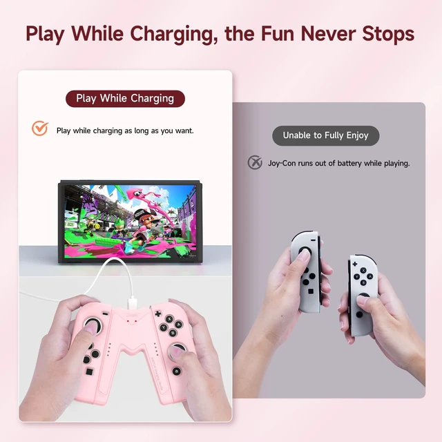 Alt view image 2 of 6 - Switch Joy-Con Charging Grip Compatible with Nintendo Switch & OLED Model, V-Shaped Pink Gaming Charger with Indicators