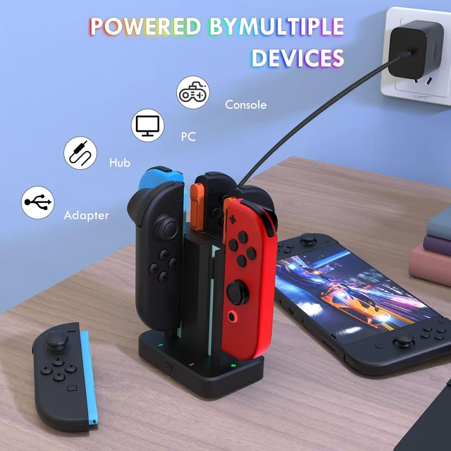 Alt view image 5 of 7 - 6 in 1 Charging Dock for Nintendo Switch 1/2 JoyCon with RGB Light,Ergonomics & Magnetic Fast Charge,Type-C Prot,Charger Stand Station Compatible with Switch 1/2 Joy Con