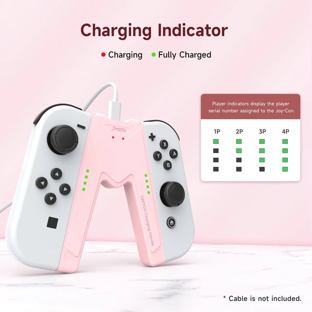Alt view image 3 of 6 - Switch Joy-Con Charging Grip Compatible with Nintendo Switch & OLED Model, V-Shaped Pink Gaming Charger with Indicators