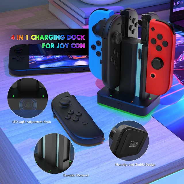 Alt view image 7 of 7 - 6 in 1 Charging Dock for Nintendo Switch 1/2 JoyCon with RGB Light,Ergonomics & Magnetic Fast Charge,Type-C Prot,Charger Stand Station Compatible with Switch 1/2 Joy Con