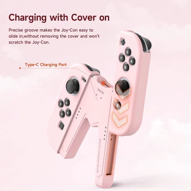 Alt view image 4 of 6 - Switch Joy-Con Charging Grip Compatible with Nintendo Switch & OLED Model, V-Shaped Pink Gaming Charger with Indicators