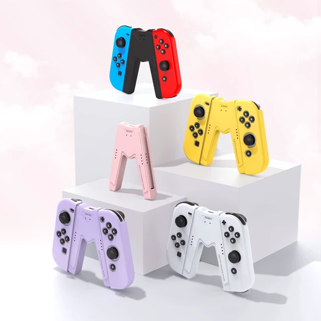 Alt view image 6 of 6 - Switch Joy-Con Charging Grip Compatible with Nintendo Switch & OLED Model, V-Shaped Pink Gaming Charger with Indicators