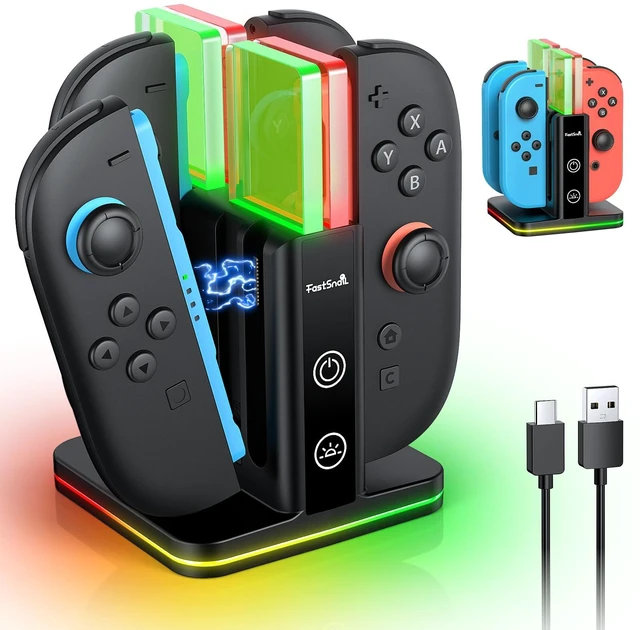 Main image of Switch Controller Charger for Nintendo Switch 2/1/OLED for Joycon | 8 in 1 Fast Controller Charging Dock, Dual-Direction Magnetic Charger Station Stand, 9 RGB Light for Joycon 2/1 Accessories