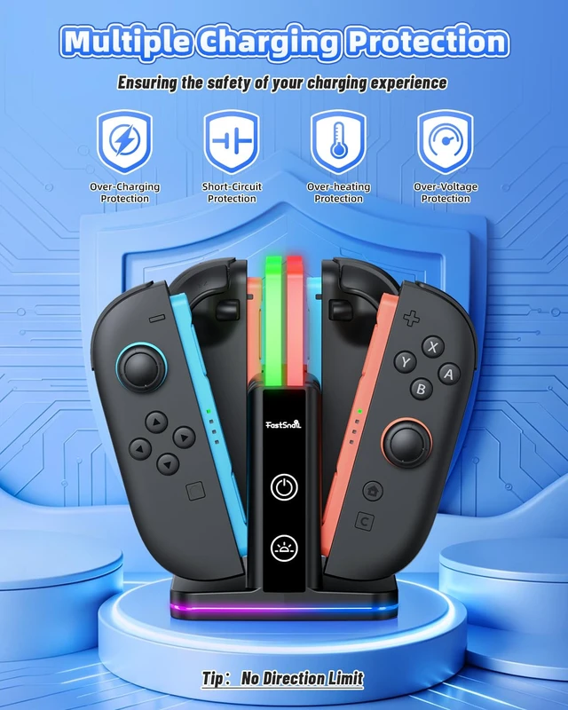 Alt view image 7 of 7 - Switch Controller Charger for Nintendo Switch 2/1/OLED for Joycon | 8 in 1 Fast Controller Charging Dock, Dual-Direction Magnetic Charger Station Stand, 9 RGB Light for Joycon 2/1 Accessories