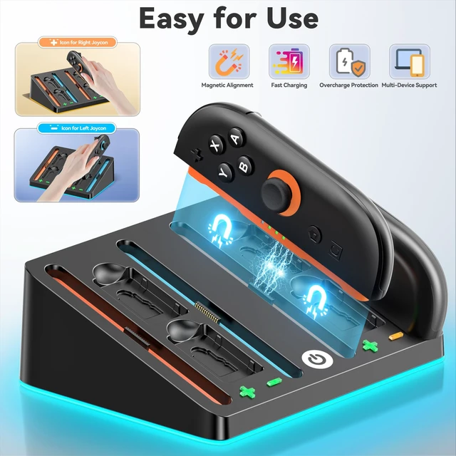 Alt view image 5 of 6 - Switch 2 Controller Charger Docking Station for 2025 Nintendo Switch 2 Joycon, Fast & Ergonomics Magnetic Charging Dock Station with RGB Lighting & for S Witch 2 Controller for Nintendo 64 Consoles