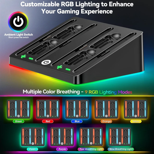 Alt view image 4 of 6 - Switch 2 Controller Charger Docking Station for 2025 Nintendo Switch 2 Joycon, Fast & Ergonomics Magnetic Charging Dock Station with RGB Lighting & for S Witch 2 Controller for Nintendo 64 Consoles