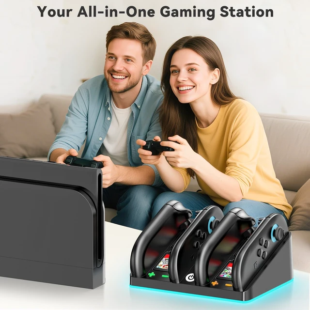 Alt view image 6 of 6 - Switch 2 Controller Charger Docking Station for 2025 Nintendo Switch 2 Joycon, Fast & Ergonomics Magnetic Charging Dock Station with RGB Lighting & for S Witch 2 Controller for Nintendo 64 Consoles