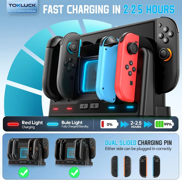 Alt view image 2 of 6 - Switch 2/1 Charging Dock Station Compatible with Joycon 1/2 Controller, Switch 2 Controller Charger, Joycon Charging Dock, Game Accessories with 9 RGB Light Modes, for Mac Game