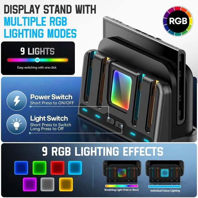Alt view image 5 of 6 - Switch 2/1 Charging Dock Station Compatible with Joycon 1/2 Controller, Switch 2 Controller Charger, Joycon Charging Dock, Game Accessories with 9 RGB Light Modes, for Mac Game
