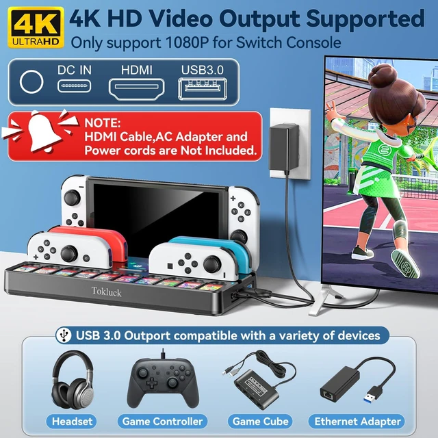 Alt view image 2 of 7 - Switch Docking Station for TV with Controller Charger, Replacement for Switch TV Dock with HDMI Adapter, SW Base Station Portable Charging Dock with 10 Game Slots