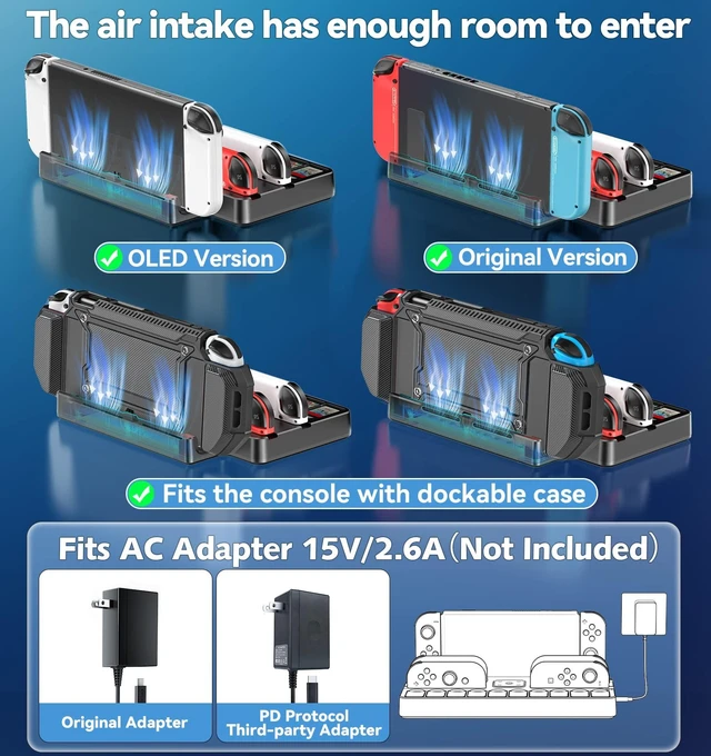 Alt view image 4 of 7 - Switch Docking Station for TV with Controller Charger, Replacement for Switch TV Dock with HDMI Adapter, SW Base Station Portable Charging Dock with 10 Game Slots
