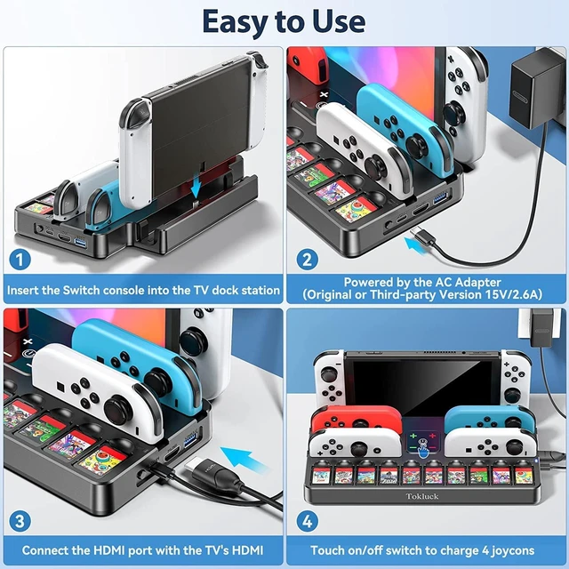 Alt view image 5 of 7 - Switch Docking Station for TV with Controller Charger, Replacement for Switch TV Dock with HDMI Adapter, SW Base Station Portable Charging Dock with 10 Game Slots