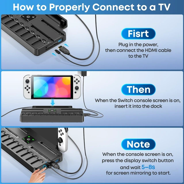 Alt view image 3 of 7 - Switch Docking Station for TV with Controller Charger, Replacement for Switch TV Dock with HDMI Adapter, SW Base Station Portable Charging Dock with 10 Game Slots