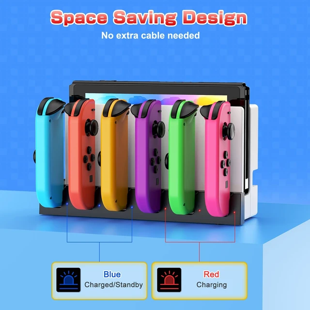 Alt view image 2 of 7 - Switch Controller Charger Dock for Nintendo Switch 1/OLED for 6 Joycons | Fast Charging Station for 6 Joycons, Stand for Nintendo Switch Dock Accessories, with LED Indicator & Extra USB 2.0 Port