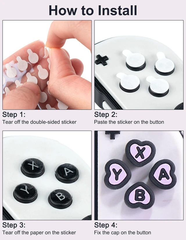 Alt view image 2 of 7 - Cross D-Pad Button Caps Thumb Grips Set, Compatible with Nintendo Switch/OLED/Lite, Cute Star 3D Soft Silicone ABXY Buttons Sticker Joystick Cover Caps, Black/Purple