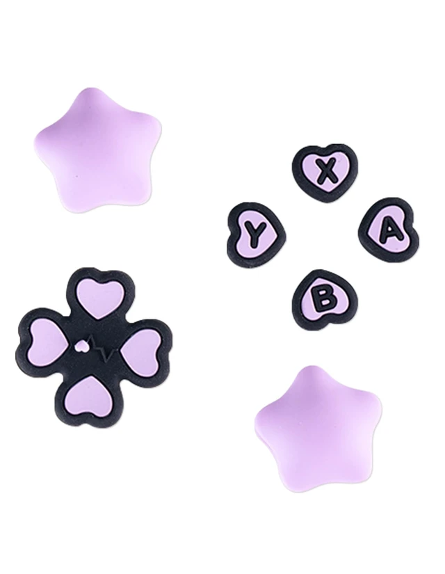 Alt view image 5 of 7 - Cross D-Pad Button Caps Thumb Grips Set, Compatible with Nintendo Switch/OLED/Lite, Cute Star 3D Soft Silicone ABXY Buttons Sticker Joystick Cover Caps, Black/Purple