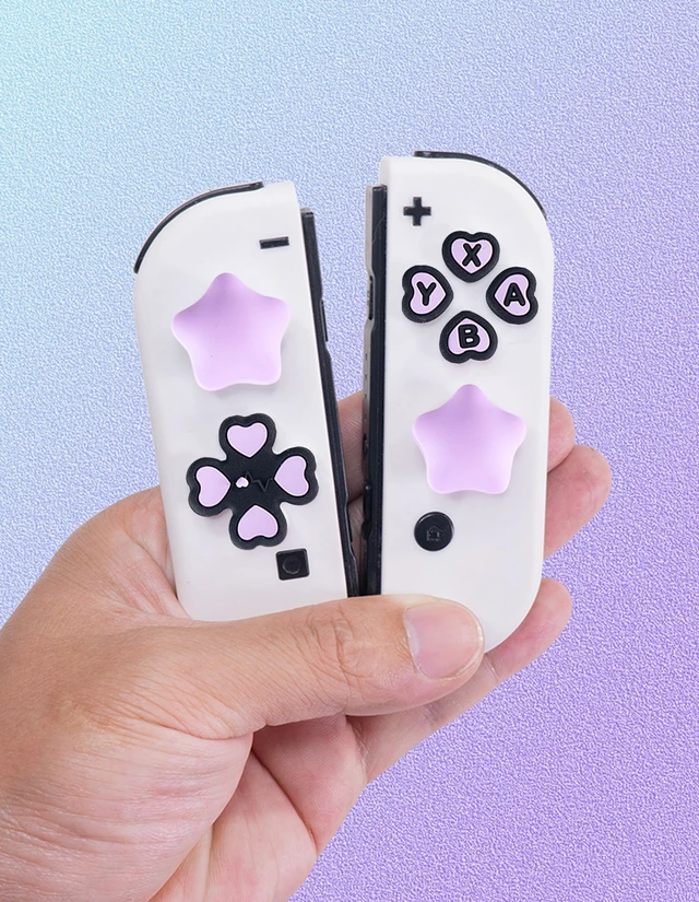 Alt view image 4 of 7 - Cross D-Pad Button Caps Thumb Grips Set, Compatible with Nintendo Switch/OLED/Lite, Cute Star 3D Soft Silicone ABXY Buttons Sticker Joystick Cover Caps, Black/Purple
