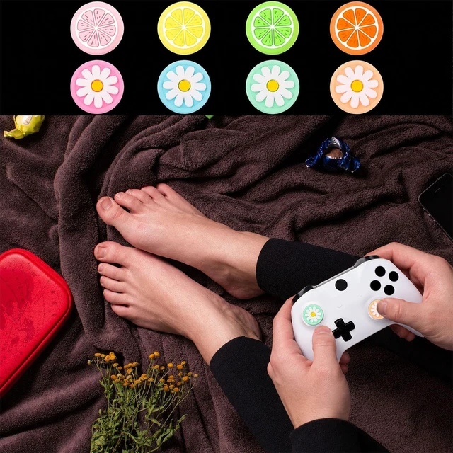 Alt view image 7 of 7 - 24 Pieces Replacement Soft Silicone Cat Paw Flower and Fruit Lemon Design Thumb Grip Caps Analog Stick Cover Joystick Cap Luminous Cover Compatible with Nintendo Switch/Switch Lite Controller