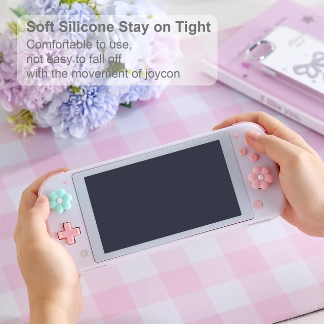Alt view image 2 of 6 - Thumb Grip Caps Compatible with Nintendo Switch, Cozy Daisy Jostick Caps for Nintendo Switch Lite/OLED, Floral Silicone Joycon Grips Cover Switch Accessories-6PCS Pastel Pink Purple Cozy Gaming
