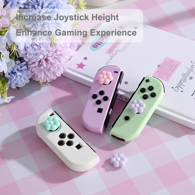 Alt view image 3 of 6 - Thumb Grip Caps Compatible with Nintendo Switch, Cozy Daisy Jostick Caps for Nintendo Switch Lite/OLED, Floral Silicone Joycon Grips Cover Switch Accessories-6PCS Pastel Pink Purple Cozy Gaming