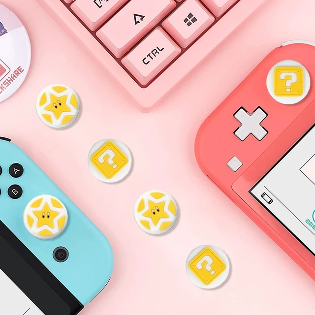 Alt view image 4 of 6 - Cute Switch Thumb Grip Caps Compatible with Nintendo OLED/Lite Console, Kawaii Soft Skin Silicone 3D Analog Stick Button Cover for NS Joycon Controller, 4PCS Joystick Cap (Question Block)