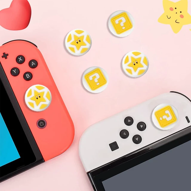 Alt view image 5 of 6 - Cute Switch Thumb Grip Caps Compatible with Nintendo OLED/Lite Console, Kawaii Soft Skin Silicone 3D Analog Stick Button Cover for NS Joycon Controller, 4PCS Joystick Cap (Question Block)