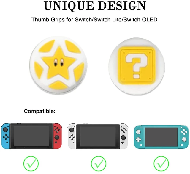 Alt view image 6 of 6 - Cute Switch Thumb Grip Caps Compatible with Nintendo OLED/Lite Console, Kawaii Soft Skin Silicone 3D Analog Stick Button Cover for NS Joycon Controller, 4PCS Joystick Cap (Question Block)
