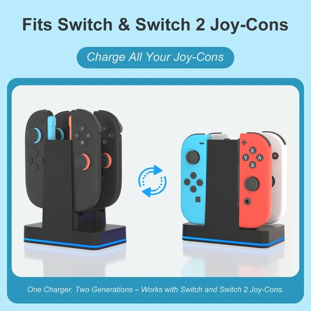 Alt view image 2 of 7 - Switch 2 JoyCon Charging Dock for Nintendo Switch 1/2 Controller | JoyCon Charger for Nintendo Charging Station with RGB Light - 4 in 1 Charge Switch 1/2 with Power Cord Nintendo Accessories