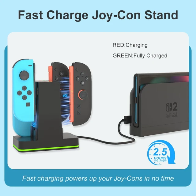 Alt view image 4 of 7 - Switch 2 JoyCon Charging Dock for Nintendo Switch 1/2 Controller | JoyCon Charger for Nintendo Charging Station with RGB Light - 4 in 1 Charge Switch 1/2 with Power Cord Nintendo Accessories